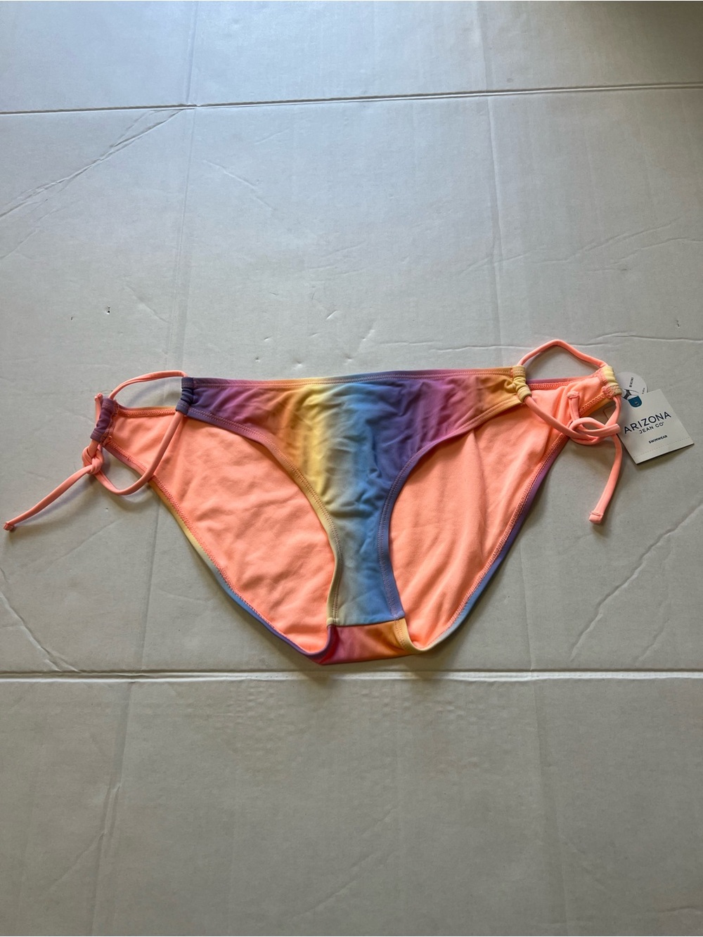 Arizona Jean Company Peach and Rainbow Tie-Dye Side-Tie Kids Swim Bottom